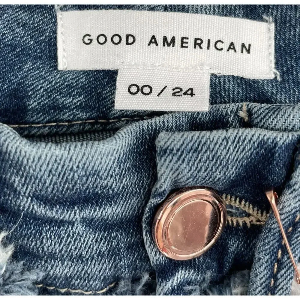 Good American Good Legs Under Fray Waistband High Rise Skinny Jeans Size 00 - Picture 11 of 13